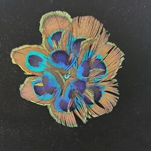 Peacock Feather Floral Brooch/Hairclip — Teal, Green & Gold